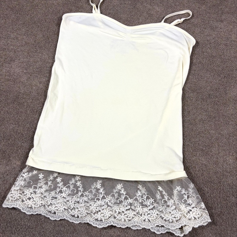 Poof Camisole Top Women's M/L White Floral Lace Adjustable Strap Sweetheart Neck